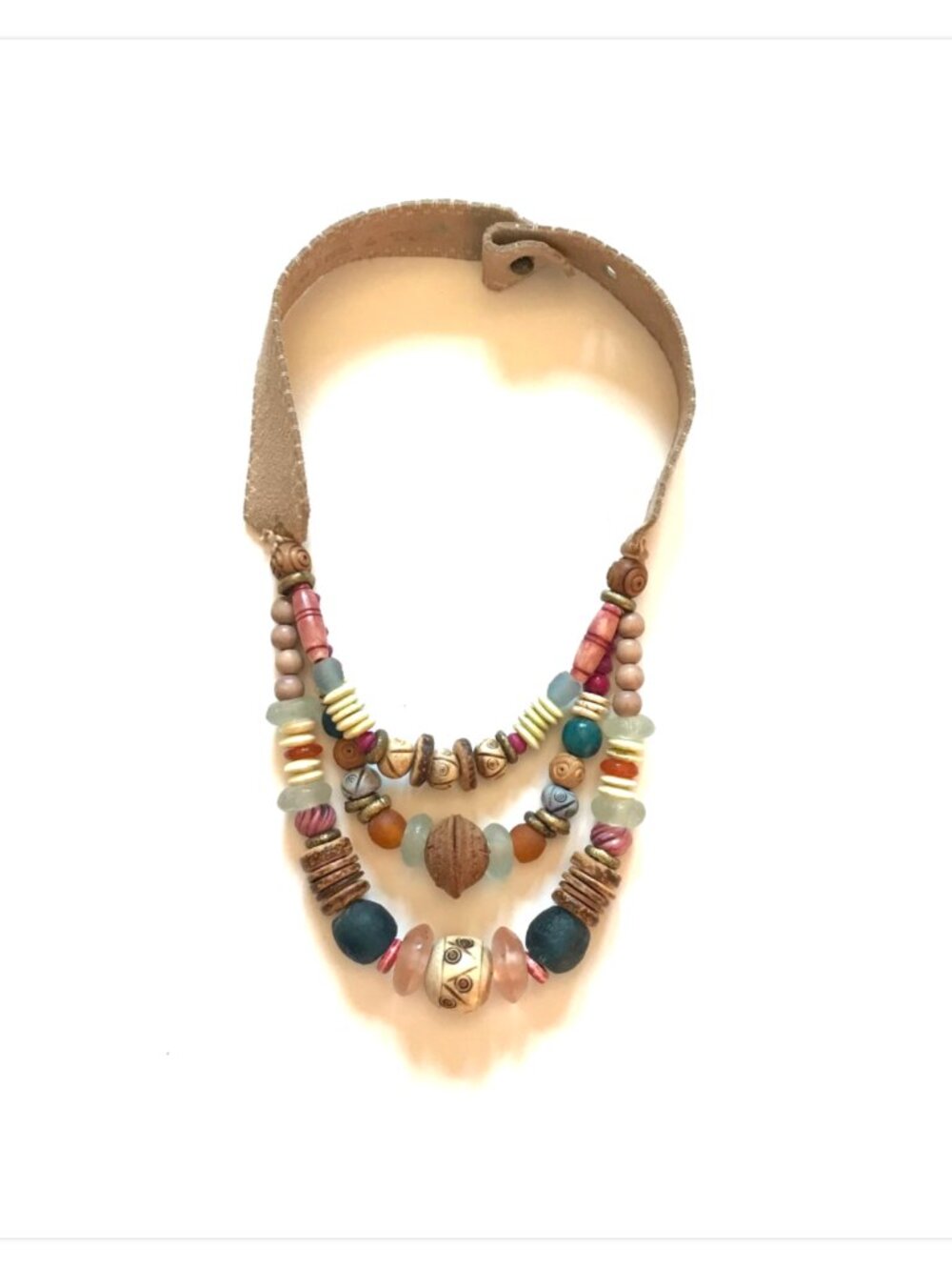 Twine & Twig Layered Desert Beaded Necklace Womens Suede Strap Blue Brown Beads